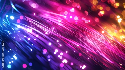 Colored electric cables and LED lights, optical fiber, intense colors, technology background illustration