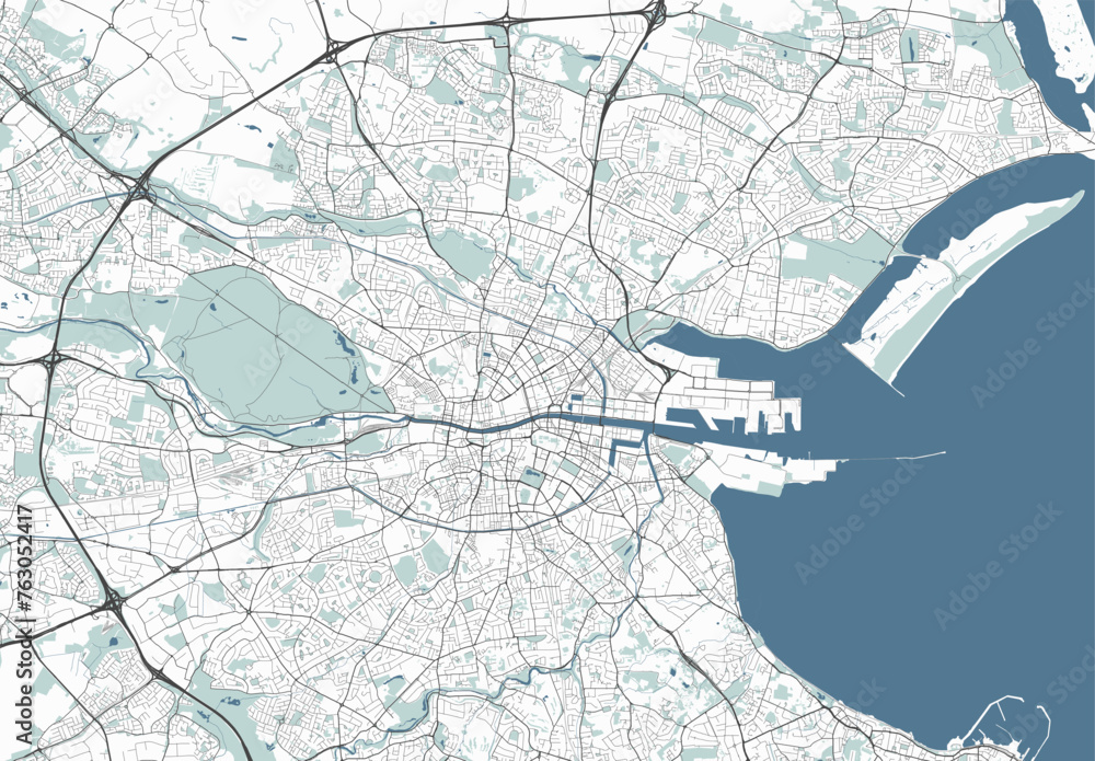 Naklejka premium Map of Dublin, Ireland. Detailed city map, metropolitan area.