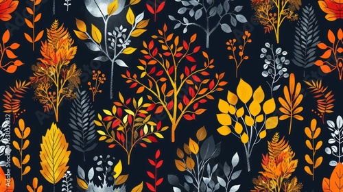 Wallpaper Mural Abstract seamless pattern with autumn forest. Trees, bushes, grass, foliage Torontodigital.ca