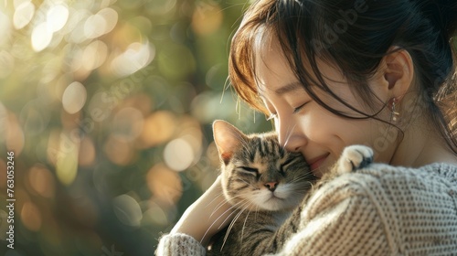 Young Asian Woman Cat Owner Giving, Banner Image For Website, Background, Desktop Wallpaper