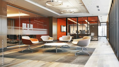 A modern business center with meeting rooms ideal for adding a flexible and collaborative work environment to designs