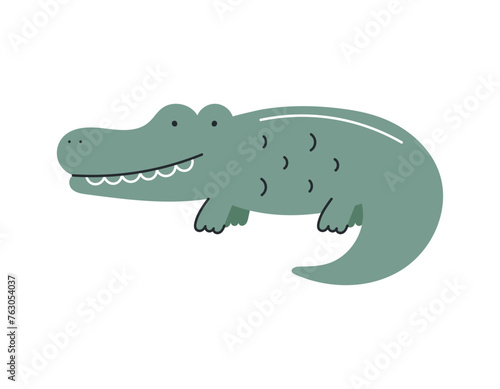 Cute crocodile. Flat cartoon vector illustration isolated on white background. For card  posters  banners  printing on the pack  printing on clothes  fabric  wallpaper  textile or dishes.