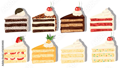 Assorted cakes on a white background.Eps 10 vector.