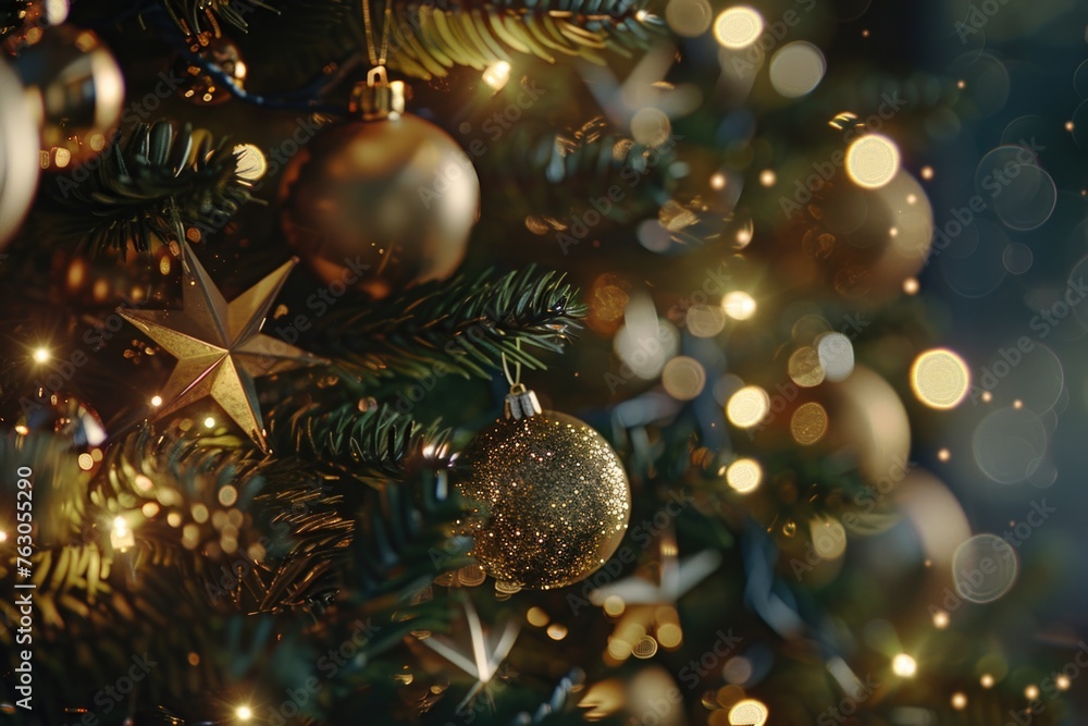 A close up view of a beautifully decorated Christmas tree. Ideal for holiday concepts A close up view of a beautifully decorated Christmas tree. Ideal for holiday concepts