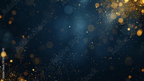 Dark blue and gold abstract background, Christmas golden particles bokeh on navy blue © furyon