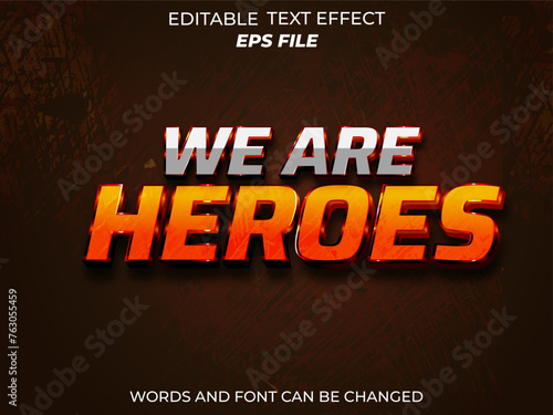 heroes text effect, font editable, typography, 3d text