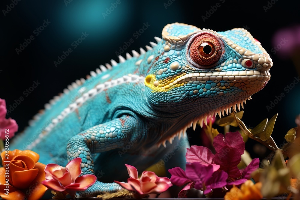 a hyper realistic, bioluminescent chameleon with vibrant, psychedelic colors, set against a dark, tropical forest backdrop a hyper realistic, bioluminescent chameleon with vibrant, psychedelic colors, set against a dark, tropical forest backdrop