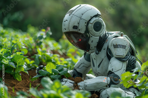 Robot planting vegetable in farm