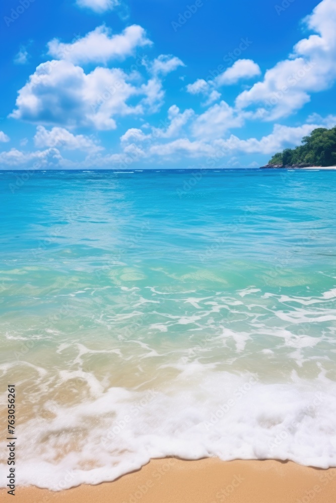 A beautiful sandy beach under a clear blue sky. Perfect for travel and vacation concepts A beautiful sandy beach under a clear blue sky. Perfect for travel and vacation concepts