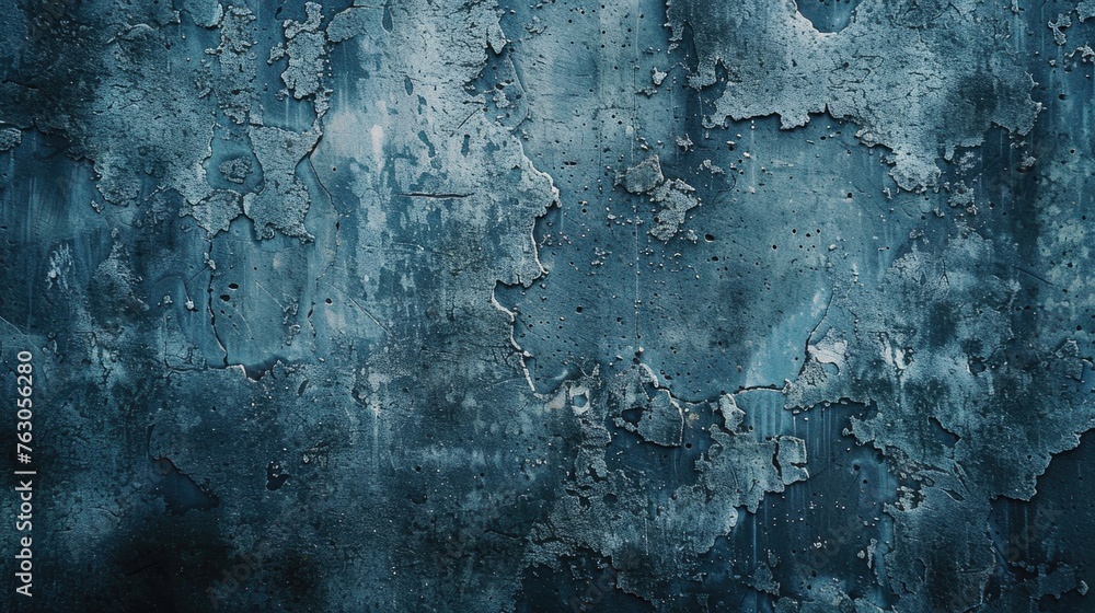 Fototapeta premium A blue painted wall with peeling paint, suitable for background use