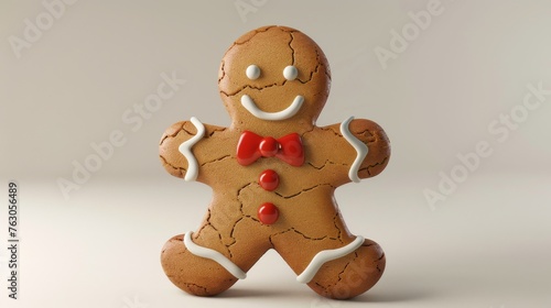 Glossy Gingerbread Man Cookie Cutout, Isolated Christmas Decoration, 3D Render