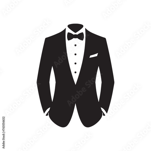 Sophisticated Tuxedo Silhouette Ensemble - Elegance Defined through Tuxedo Illustration - Minimally Crafted Tuxedo Vector
