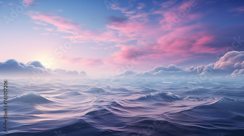 Beautiful seascape. Sunset sky with clouds. 3D rendering