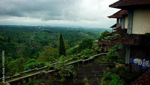 Abandoned Hotel Of Hotel Pondok Indah Bedugul With Tropical Nature Views In Bali, Indonesia. Aerial Shot photo
