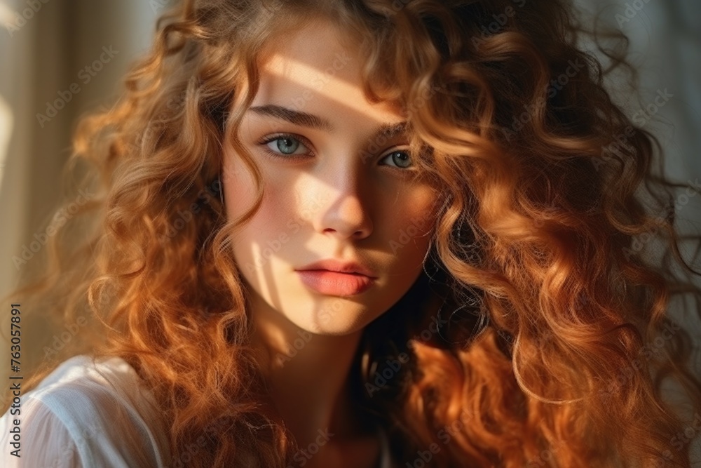 Portrait of a woman with long red hair and striking blue eyes. Perfect for beauty and fashion concepts Portrait of a woman with long red hair and striking blue eyes. Perfect for beauty and fashion concepts