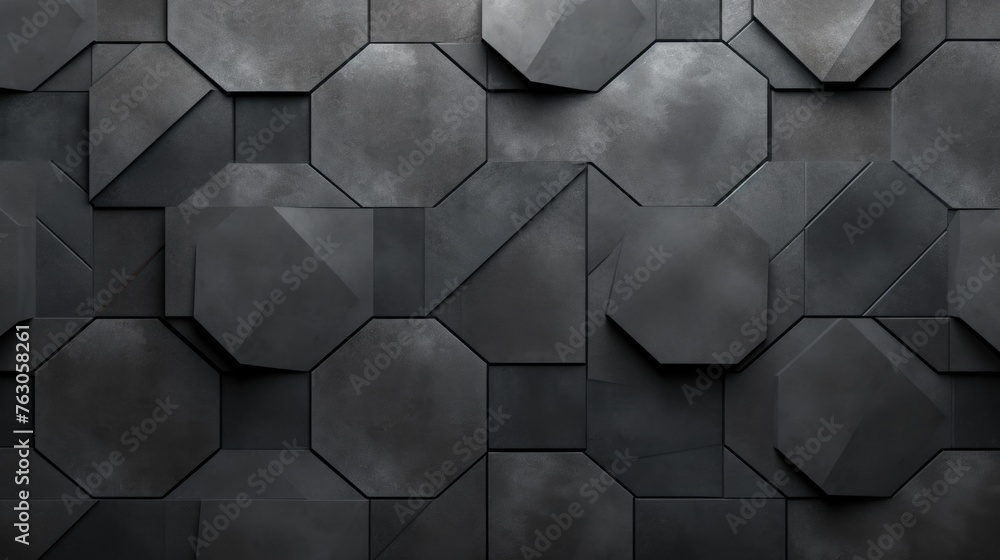 Black and white photo of hexagons on a wall. Suitable for abstract backgrounds - obrazy, fototapety, plakaty 