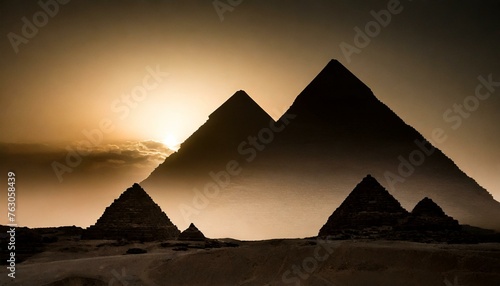 Silhouette of pyramids  ancient architecture  history  dark and shadow  desert 