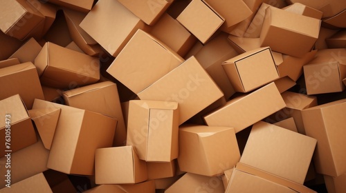 A pile of cardboard boxes stacked on top of each other. Ideal for logistics and storage concepts © Fotograf