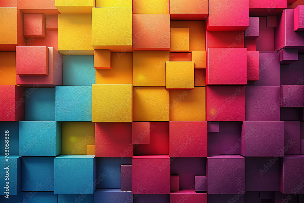 Vibrant 3D squares and geometric blocks with shadows on gradient backgrounds. Modern abstract design for creative graphic and web design. - obrazy, fototapety, plakaty 