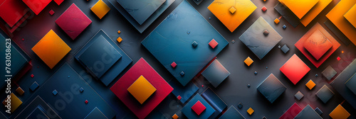Vibrant 3D squares and geometric blocks with shadows on gradient backgrounds. Modern abstract design for creative graphic and web design. photo
