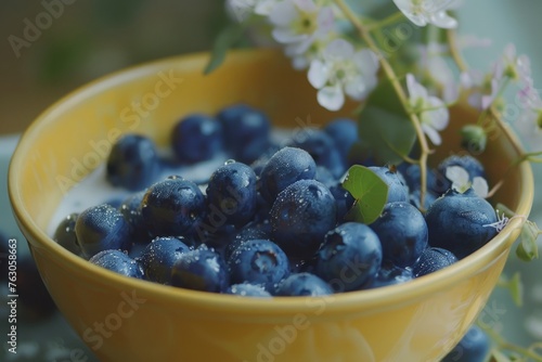Wallpaper Mural Fresh Organic Blueberries with Coconut Milk in a Yellow Bowl Torontodigital.ca