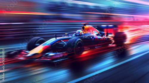 Racing car speeding on track, competitive motorsports, motion blur, digital art illustration © furyon