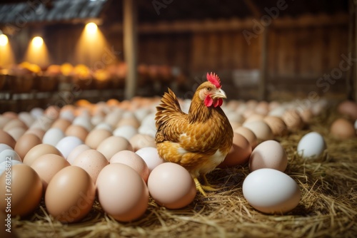 Chicken and egg farming in chicken coop, ready to be harvested and marketed
