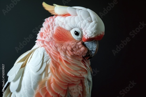 Close-up shot of a colorful parrot against a black backdrop. Ideal for nature and animal-themed projects photo