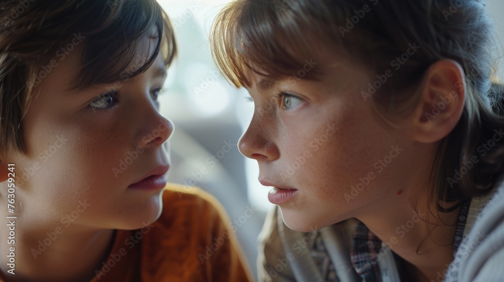 A boy and a girl looking at each other. Suitable for various concepts A boy and a girl looking at each other. Suitable for various concepts