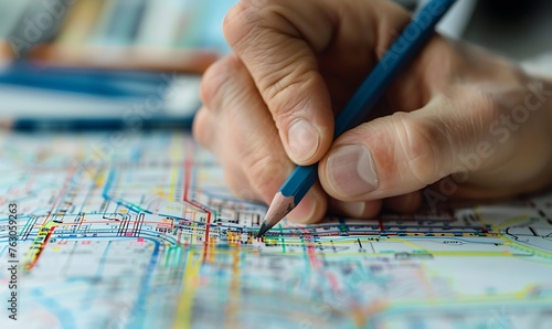Mapping a Transit Network. Engineer Sketches Metro and Bus Routes