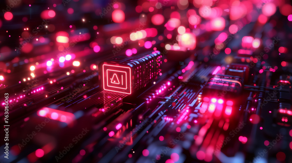 Futuristic Motherboard Landscape with Glowing Red Highlights and Warning Icons, Suitable for Technology Themes, Text Futuristic Motherboard Landscape with Glowing Red Highlights and Warning Icons, Suitable for Technology Themes, Text