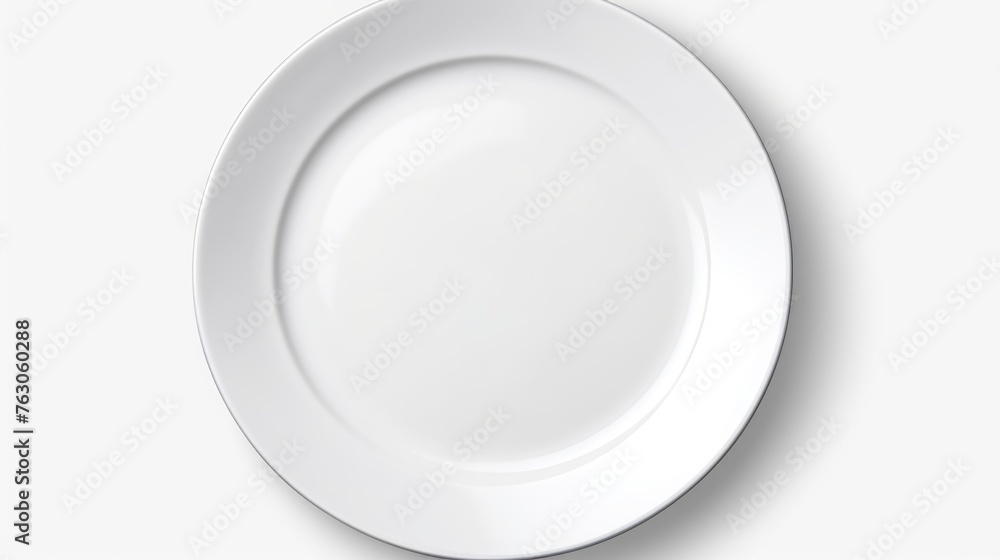 Simple white plate on a white background, versatile for various design projects Simple white plate on a white background, versatile for various design projects