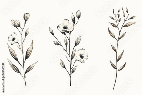 A drawing of flowers on a plain white background. Suitable for various design projects #763060241