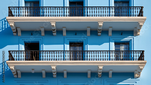 Picture of blue balcony building architecture closeup