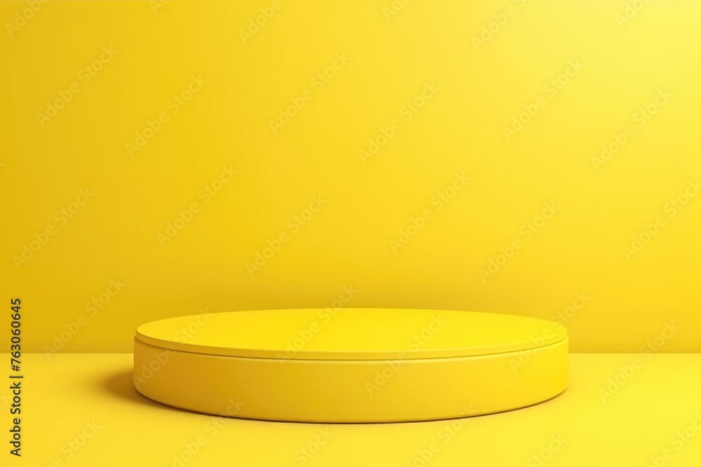 Bright yellow circular podium for showcasing products on a vibrant yellow background in a professional studio setting. Vibrant Yellow Podium for Product Display in Studio Bright yellow circular podium for showcasing products on a vibrant yellow background in a professional studio setting. Vibrant Yellow Podium for Product Display in Studio