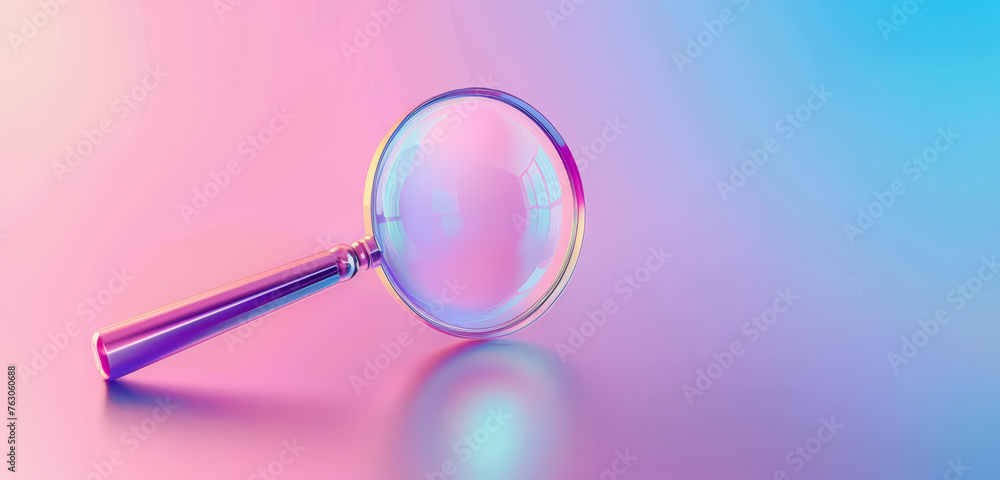 Magnifying glass with a soft pink gradient background. Magnifying glass with a soft pink gradient background.