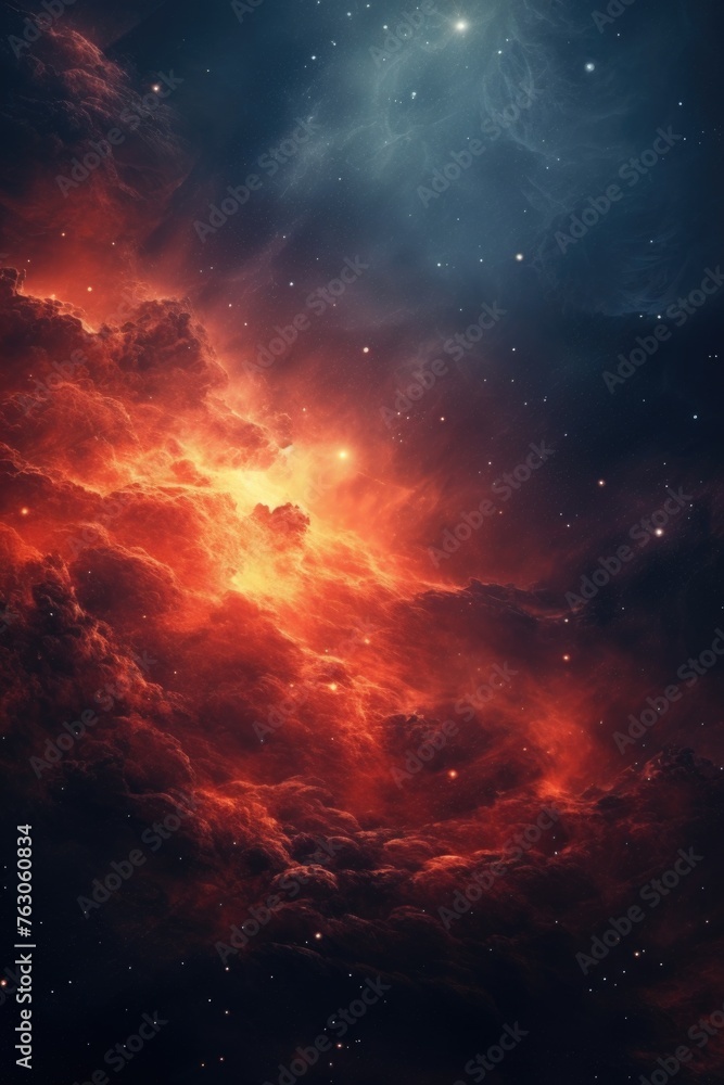 Stunning red and blue nebula with a backdrop of twinkling stars. Perfect for space and astronomy concepts Stunning red and blue nebula with a backdrop of twinkling stars. Perfect for space and astronomy concepts