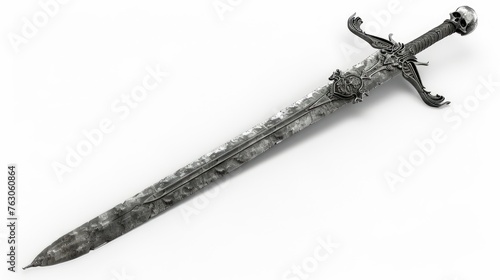 A very old looking sword on a white surface. Ideal for historical designs