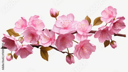 Branch of pink flowers with green leaves, perfect for nature concepts © Fotograf