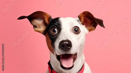 Portrait of shocked dog unexpected gift surprise disco