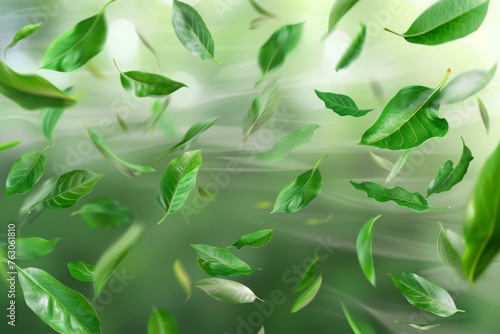 Green Floating Leaves Flying Leaves Green Leaf Dancing  Air Purifier Atmosphere Simple Main Picture.