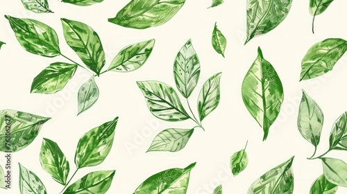 Green plant and leaf pattern. Pencil, hand drawn natural