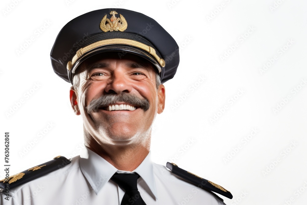 A man in a pilot's uniform smiling for the camera. Suitable for aviation industry promotions A man in a pilot's uniform smiling for the camera. Suitable for aviation industry promotions