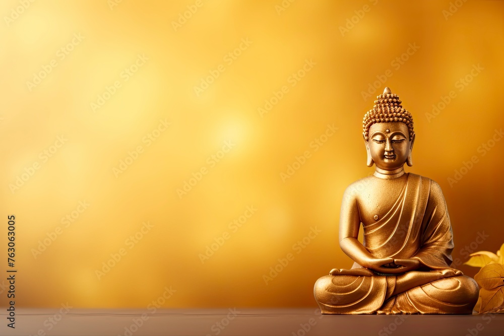 Buddha statue on golden background and copy space - generative ai Buddha statue on golden background and copy space - generative ai