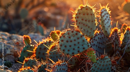 A close up of a cactus plant in the sunlight. Suitable for nature and desert themed projects