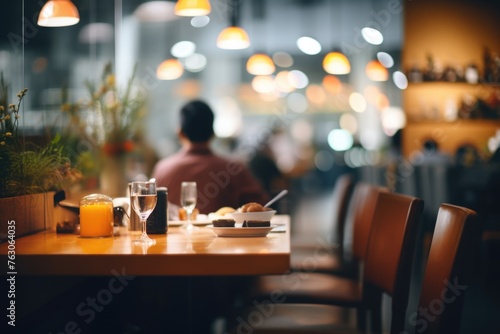 A man sitting at a table in a restaurant, suitable for food and dining concepts