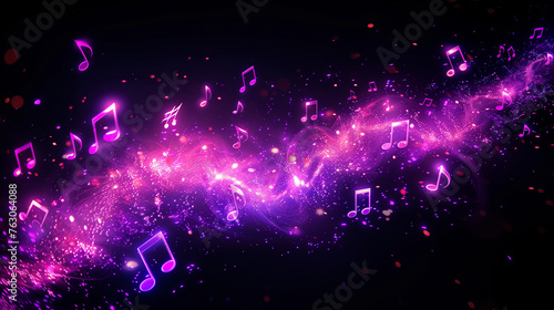 Glowing Purple Music Icons. Generative AI.