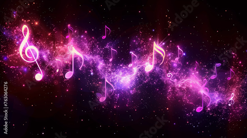Glowing Purple Music Icons. Generative AI.