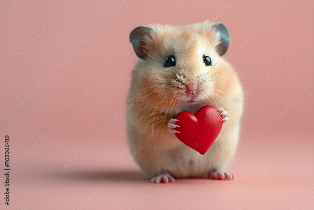 Cute hamster holding a heart, Valentine's Day concept theme, perfect for celebration and romance.