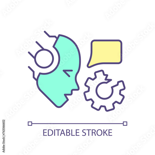 Large language models problems RGB color icon. Virtual assistant hallucinations. Artificial intelligence disinformation. Isolated vector illustration. Simple filled line drawing. Editable stroke